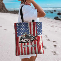 Personalized Motocross Rider Tote Bag with American Flag and Thin Blue Line Pattern - Wonder Print Shop