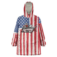 Personalized Motocross Rider Wearable Blanket Hoodie with American Flag and Thin Blue Line Pattern - Wonder Print Shop