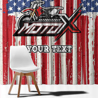 Personalized Motocross Rider Window Curtain with American Flag and Thin Blue Line Pattern - Wonder Print Shop