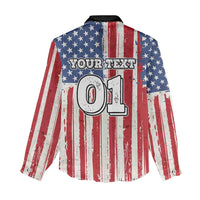 Personalized Motocross Rider Women Casual Shirt with American Flag and Thin Blue Line Pattern - Wonder Print Shop