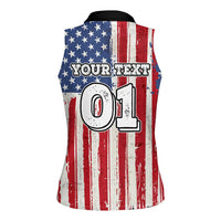 Personalized Motocross Rider Women Sleeveless Polo Shirt with American Flag and Thin Blue Line Pattern - Wonder Print Shop