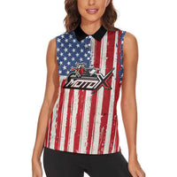 Personalized Motocross Rider Women Sleeveless Polo Shirt with American Flag and Thin Blue Line Pattern - Wonder Print Shop