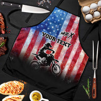 Personalized Motocross Rider Apron with Distressed American Flag in Red White Blue Grunge Style - Wonder Print Shop