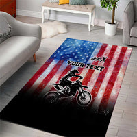 Personalized Motocross Rider Area Rug with Distressed American Flag in Red White Blue Grunge Style - Wonder Print Shop