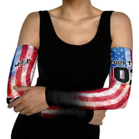 Personalized Motocross Rider Arm Sleeves with Distressed American Flag in Red White Blue Grunge Style - Wonder Print Shop
