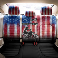 Personalized Motocross Rider Back Car Seat Cover with Distressed American Flag in Red White Blue Grunge Style - Wonder Print Shop
