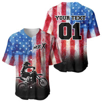 Personalized Motocross Rider Baseball Jersey with Distressed American Flag in Red White Blue Grunge Style - Wonder Print Shop