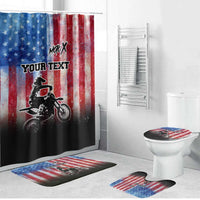 Personalized Motocross Rider Bathroom Set with Distressed American Flag in Red White Blue Grunge Style - Wonder Print Shop