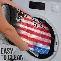 Personalized Motocross Rider Bathroom Set with Distressed American Flag in Red White Blue Grunge Style - Wonder Print Shop