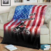 Personalized Motocross Rider Blanket with Distressed American Flag in Red White Blue Grunge Style - Wonder Print Shop