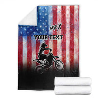 Personalized Motocross Rider Blanket with Distressed American Flag in Red White Blue Grunge Style - Wonder Print Shop