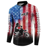 Personalized Motocross Rider Button Sweatshirt with Distressed American Flag in Red White Blue Grunge Style - Wonder Print Shop