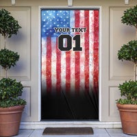 Personalized Motocross Rider Door Cover with Distressed American Flag in Red White Blue Grunge Style - Wonder Print Shop