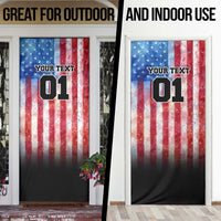 Personalized Motocross Rider Door Cover with Distressed American Flag in Red White Blue Grunge Style - Wonder Print Shop