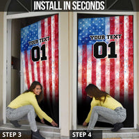 Personalized Motocross Rider Door Cover with Distressed American Flag in Red White Blue Grunge Style - Wonder Print Shop