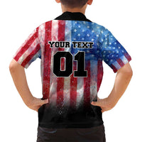 Personalized Motocross Rider Family Matching Long Sleeve Bodycon Dress and Hawaiian Shirt with Distressed American Flag in Red White Blue Grunge Style - Wonder Print Shop