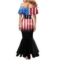 Personalized Motocross Rider Family Matching Mermaid Dress and Hawaiian Shirt with Distressed American Flag in Red White Blue Grunge Style - Wonder Print Shop