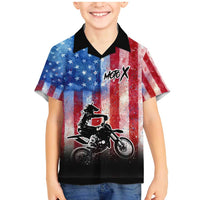 Personalized Motocross Rider Family Matching Mermaid Dress and Hawaiian Shirt with Distressed American Flag in Red White Blue Grunge Style - Wonder Print Shop