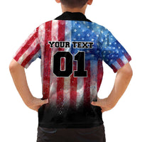 Personalized Motocross Rider Family Matching Off The Shoulder Long Sleeve Dress and Hawaiian Shirt with Distressed American Flag in Red White Blue Grunge Style - Wonder Print Shop