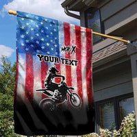 Personalized Motocross Rider Garden Flag with Distressed American Flag in Red White Blue Grunge Style - Wonder Print Shop
