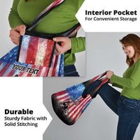 Personalized Motocross Rider Grocery Bag with Distressed American Flag in Red White Blue Grunge Style - Wonder Print Shop