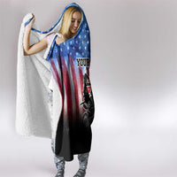 Personalized Motocross Rider Hooded Blanket with Distressed American Flag in Red White Blue Grunge Style - Wonder Print Shop