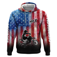 Personalized Motocross Rider Hoodie with Distressed American Flag in Red White Blue Grunge Style - Wonder Print Shop