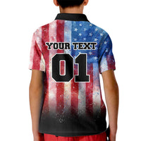 Personalized Motocross Rider Kid Polo Shirt with Distressed American Flag in Red White Blue Grunge Style - Wonder Print Shop