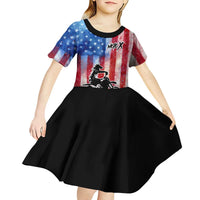 Personalized Motocross Rider Kid Short Sleeve Dress with Distressed American Flag in Red White Blue Grunge Style - Wonder Print Shop