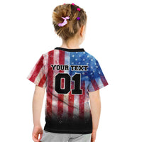 Personalized Motocross Rider Kid T Shirt with Distressed American Flag in Red White Blue Grunge Style - Wonder Print Shop