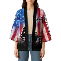 Personalized Motocross Rider Kimono with Distressed American Flag in Red White Blue Grunge Style - Wonder Print Shop