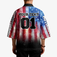 Personalized Motocross Rider Kimono with Distressed American Flag in Red White Blue Grunge Style - Wonder Print Shop