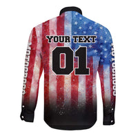 Personalized Motocross Rider Long Sleeve Button Shirt with Distressed American Flag in Red White Blue Grunge Style - Wonder Print Shop