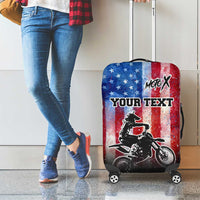 Personalized Motocross Rider Luggage Cover with Distressed American Flag in Red White Blue Grunge Style - Wonder Print Shop