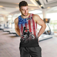 Personalized Motocross Rider Men Tank Top with Distressed American Flag in Red White Blue Grunge Style - Wonder Print Shop