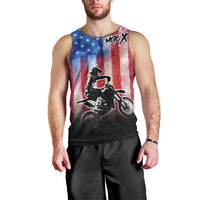 Personalized Motocross Rider Men Tank Top with Distressed American Flag in Red White Blue Grunge Style - Wonder Print Shop