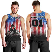 Personalized Motocross Rider Men Tank Top with Distressed American Flag in Red White Blue Grunge Style - Wonder Print Shop