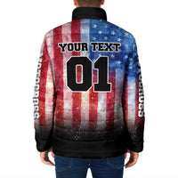 Personalized Motocross Rider Padded Jacket with Distressed American Flag in Red White Blue Grunge Style - Wonder Print Shop