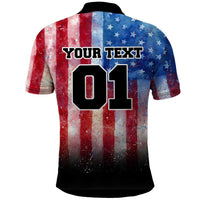 Personalized Motocross Rider Polo Shirt with Distressed American Flag in Red White Blue Grunge Style - Wonder Print Shop