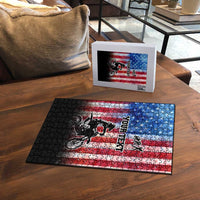 Personalized Motocross Rider Puzzle with Distressed American Flag in Red White Blue Grunge Style - Wonder Print Shop