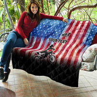 Personalized Motocross Rider Quilt with Distressed American Flag in Red White Blue Grunge Style - Wonder Print Shop