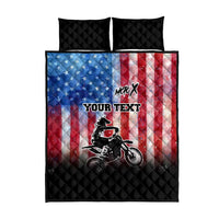 Personalized Motocross Rider Quilt Bed Set with Distressed American Flag in Red White Blue Grunge Style - Wonder Print Shop