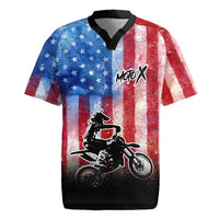 Personalized Motocross Rider Rugby Jersey with Distressed American Flag in Red White Blue Grunge Style - Wonder Print Shop