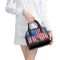 Personalized Motocross Rider Shoulder Handbag with Distressed American Flag in Red White Blue Grunge Style - Wonder Print Shop