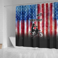 Personalized Motocross Rider Shower Curtain with Distressed American Flag in Red White Blue Grunge Style - Wonder Print Shop