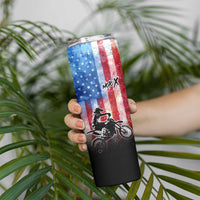 Personalized Motocross Rider Skinny Tumbler with Distressed American Flag in Red White Blue Grunge Style - Wonder Print Shop