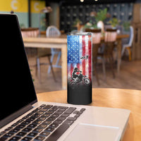 Personalized Motocross Rider Skinny Tumbler with Distressed American Flag in Red White Blue Grunge Style - Wonder Print Shop