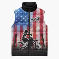 Personalized Motocross Rider Sleeveless Puffer Jacket with Distressed American Flag in Red White Blue Grunge Style - Wonder Print Shop