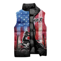 Personalized Motocross Rider Sleeveless Puffer Jacket with Distressed American Flag in Red White Blue Grunge Style - Wonder Print Shop