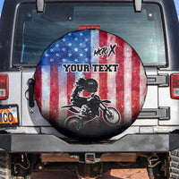 Personalized Motocross Rider Spare Tire Cover with Distressed American Flag in Red White Blue Grunge Style - Wonder Print Shop